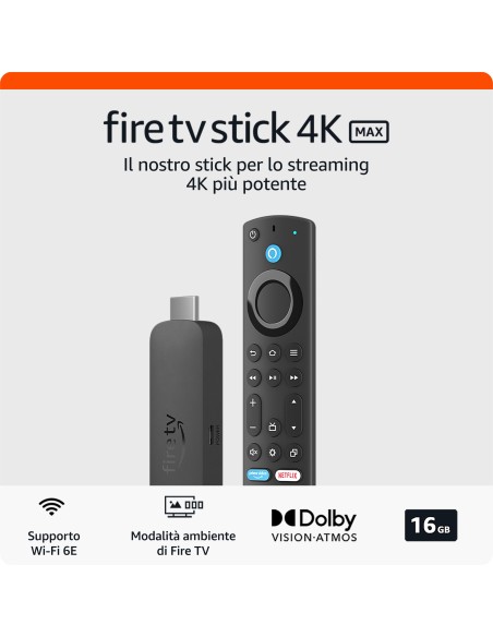 Amazon Fire TV Stick 4K di | Dispositivo per lo streaming con supporto per Wi-Fi 6E e modalità ambiente