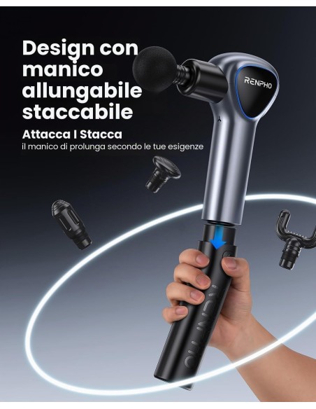 Renpho Reach Mini Massage Gun R-C007 Grey con impugnatura prolungabile