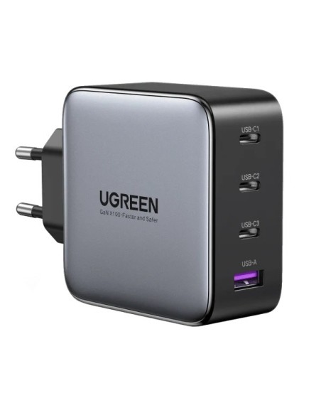 UGREEN Caricabatterie da Rete GaN 100W 4 Porte (1x USB-A e 3x USB-C) Black