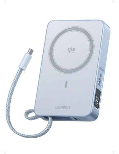 UGREEN MagFlow Power Bank Magnetico 10000 mAh Qi2 25W con Cavo USB-C Integrato Grey