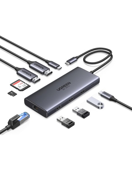 UGREEN Hub USB-C 10 in 1 con doppio HDMI e Power Delivery 100W Grey