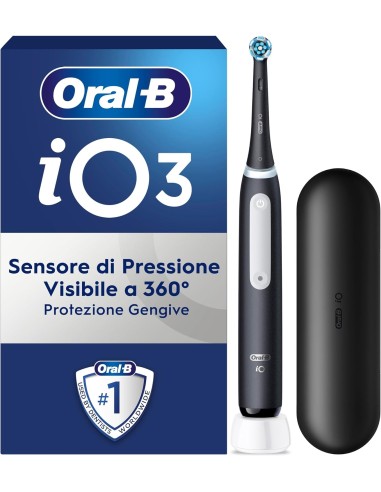 Oral-B iO Series 3 Spazzolino elettrico Nero con testina di ricambio, custodia da viaggio e dentifricio