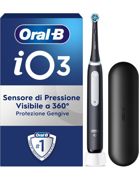 Oral-B iO Series 3 Spazzolino elettrico Nero con testina di ricambio, custodia da viaggio e dentifricio