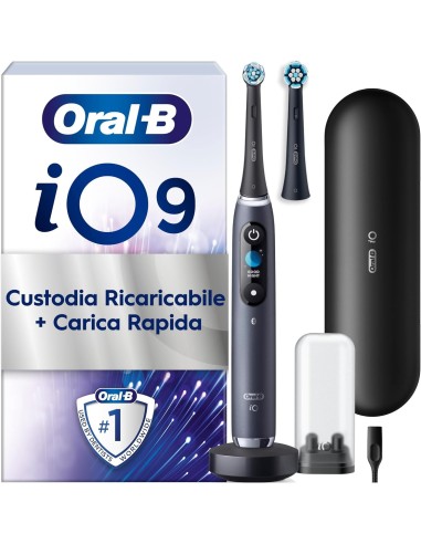 Oral-B iO 9N Spazzolino elettrico Nero con 2 testine e custodia da viaggio ricaricabile